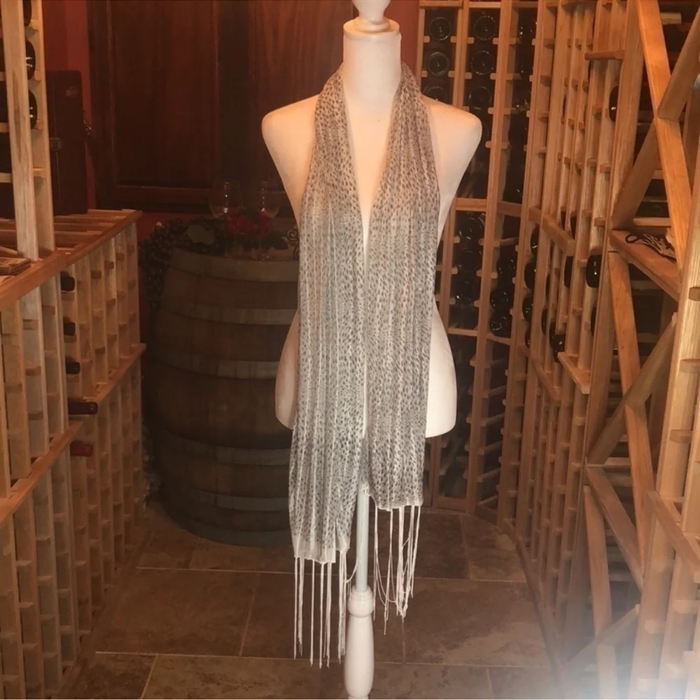Scarf Grey/White Sheer Print with Sparkle Bling & Tassels